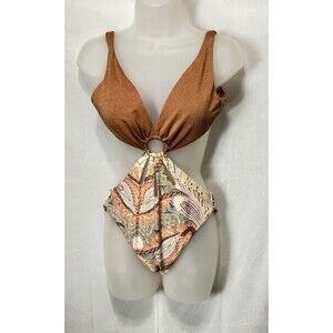 P2F Power 2 the Flower Womens Medium Copper Bathing One Piece Cut Out Swim‎ Suit